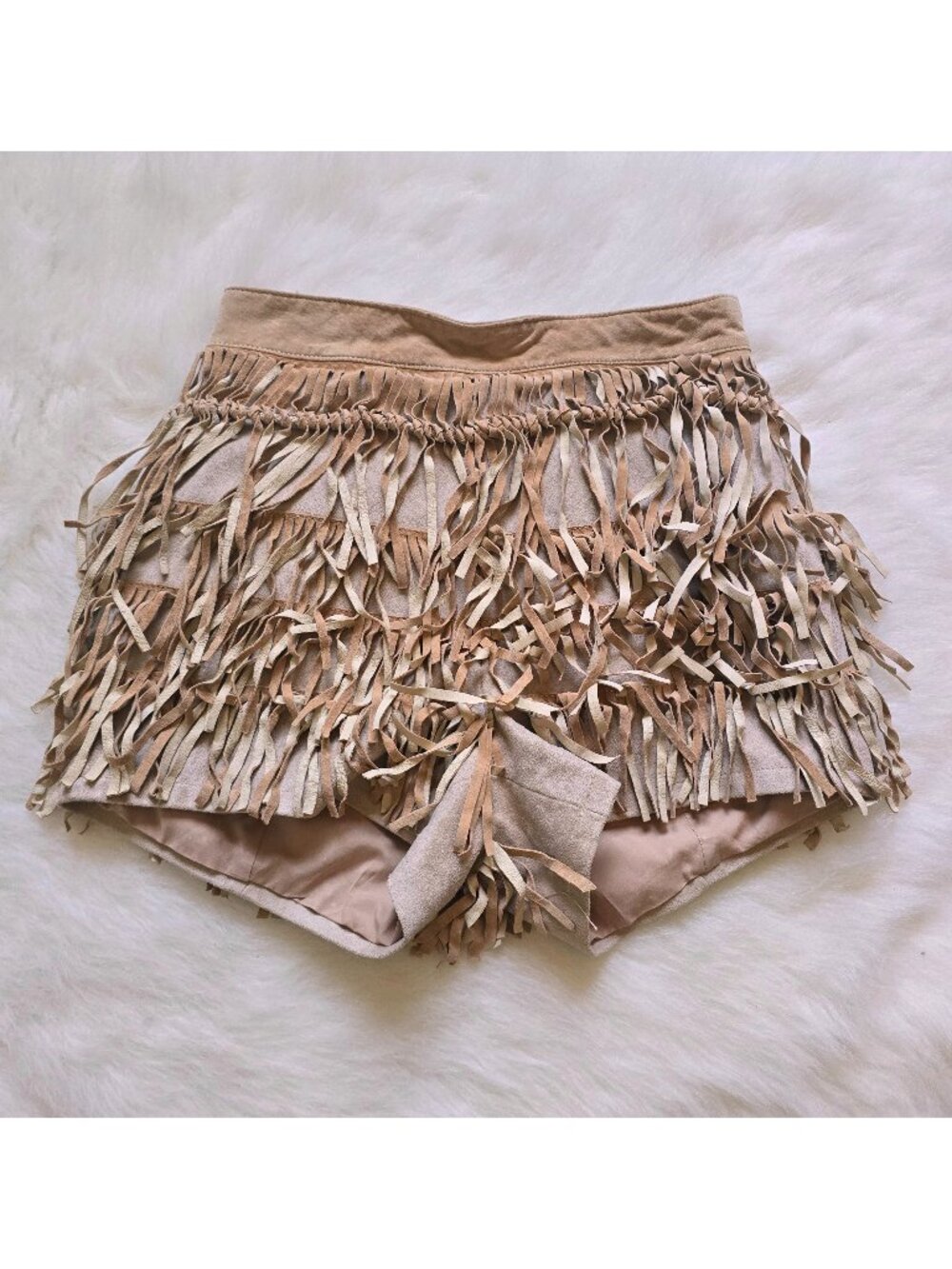 Bebe Ravey Suede Fringe Shorts Beige/Light Brown Size 0